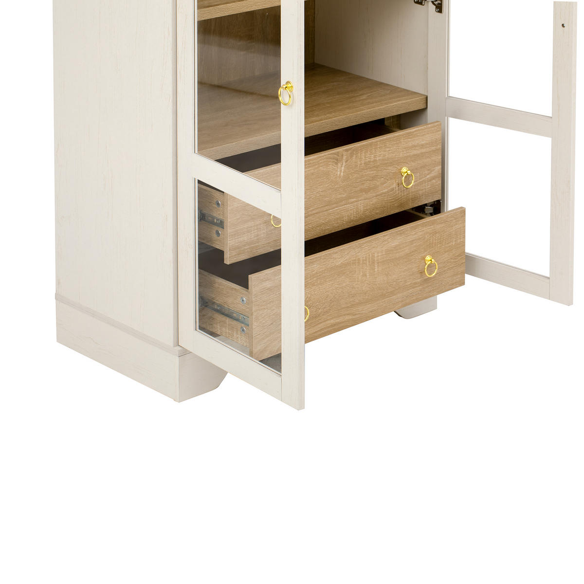 HIGHBOARD DE-38324 76/40/180 cm mit transparentem Glas und 2 Schubladen Weiß - Weiß, Holzwerkstoff (76.2/180/40.1cm) - ComfortXL