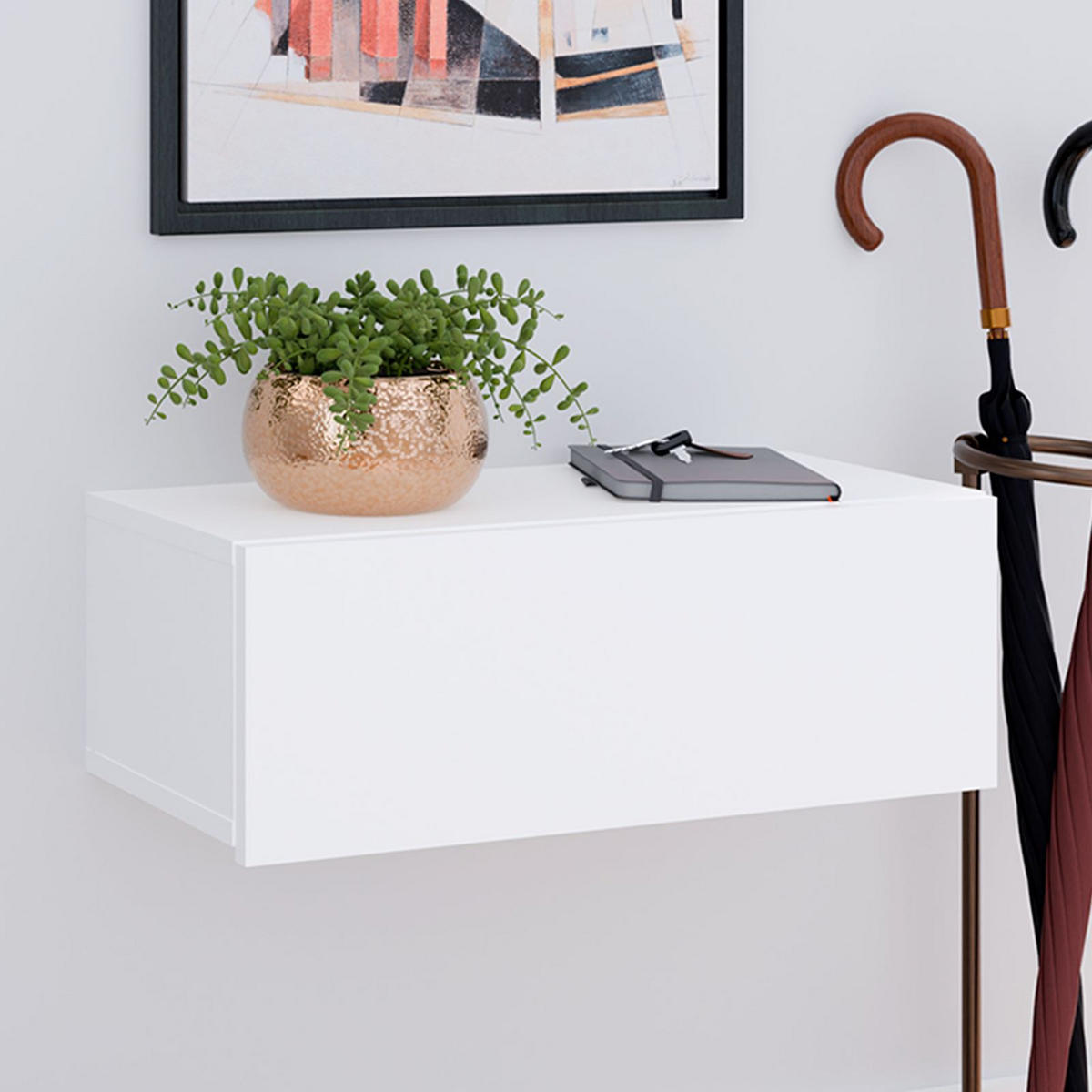 HÄNGENDER NACHTTISCH NANI weiß - Weiß, Holzwerkstoff (60/21/27cm) - IDIMEX