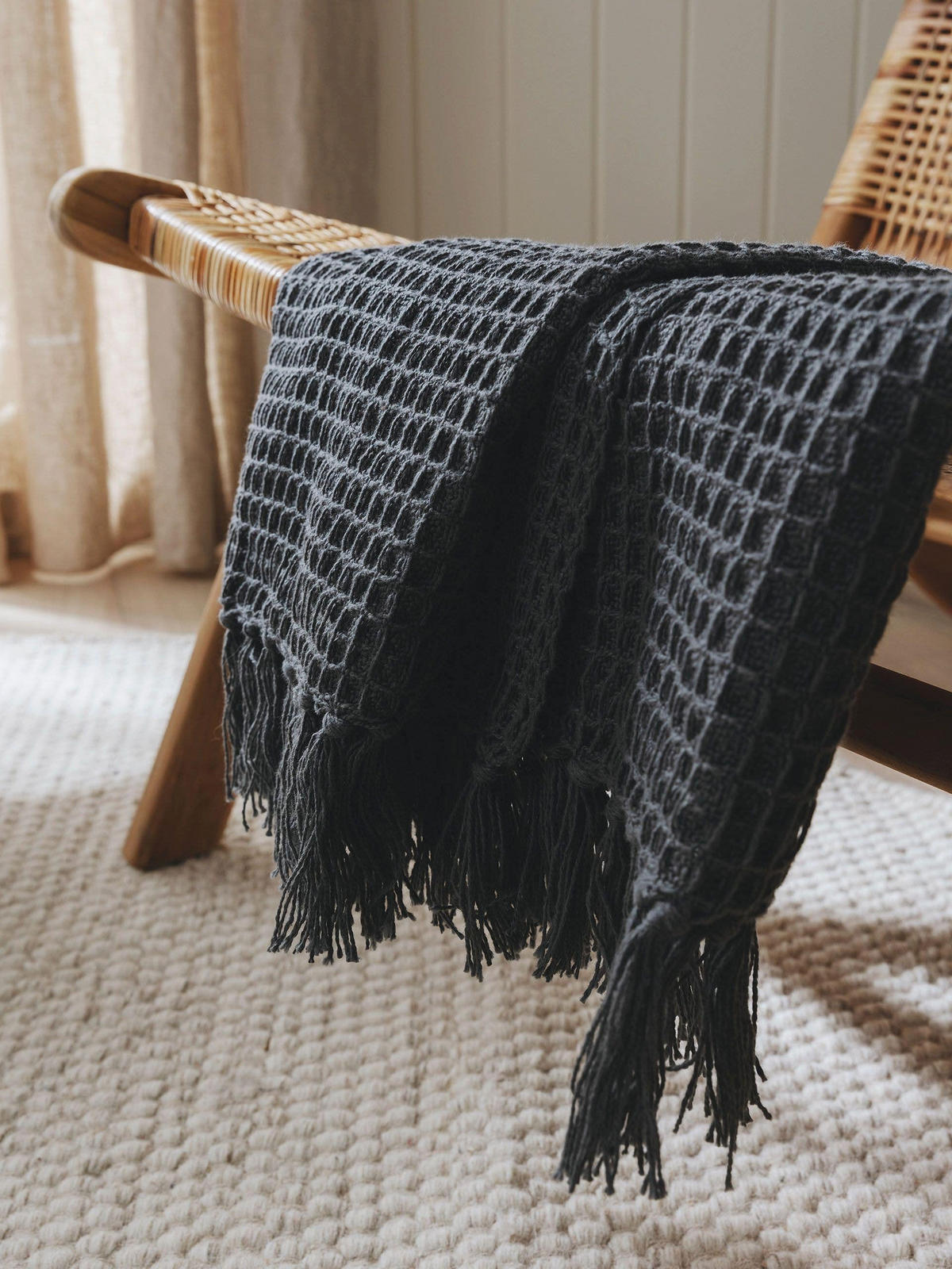 BAUMWOLLDECKE Amalia Dunkelgrau 125x150 cm - Dunkelgrau, Textil (125/150cm) - benuta Pure