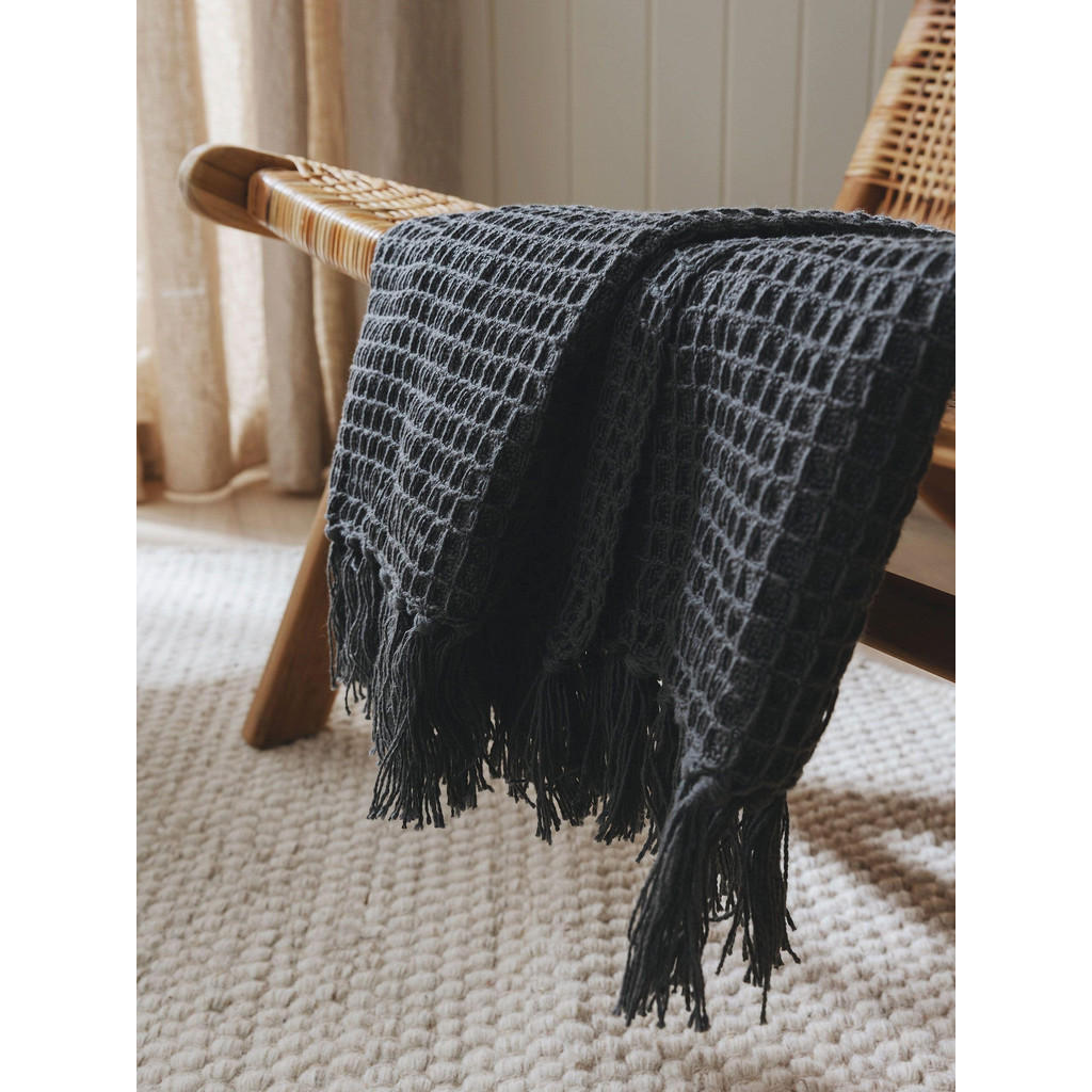 Thumbnail - benuta Pure Baumwolldecke, Dunkelgrau, Textil, Beton Optik, Rechteckig, 125x150 cm, Wohntextilien, Decken