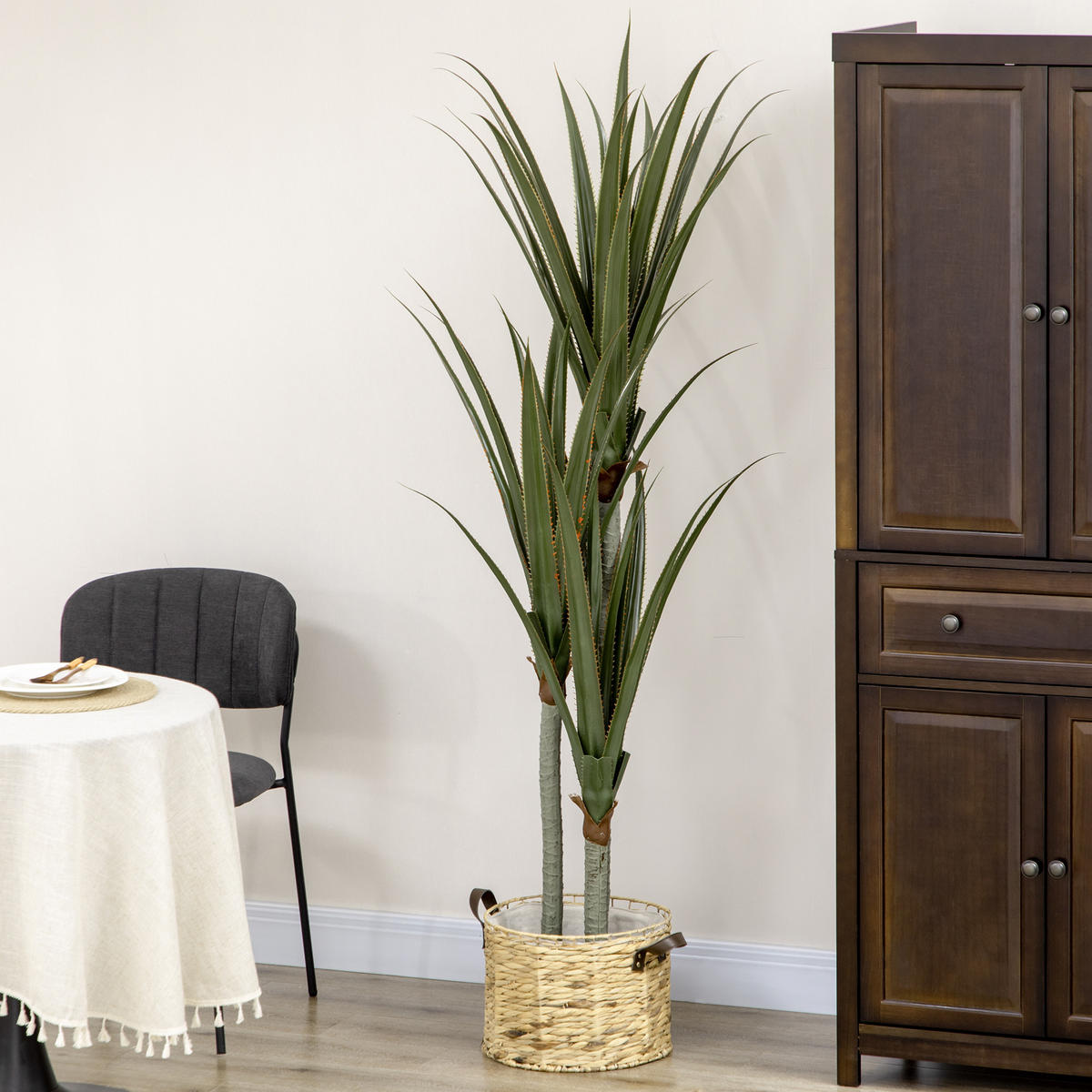 KUNSTPFLANZE Yucca 17/17/190 cm - Smaragdgrün/Schwarz, Holz/Kunststoff (190cm) - HOMCOM