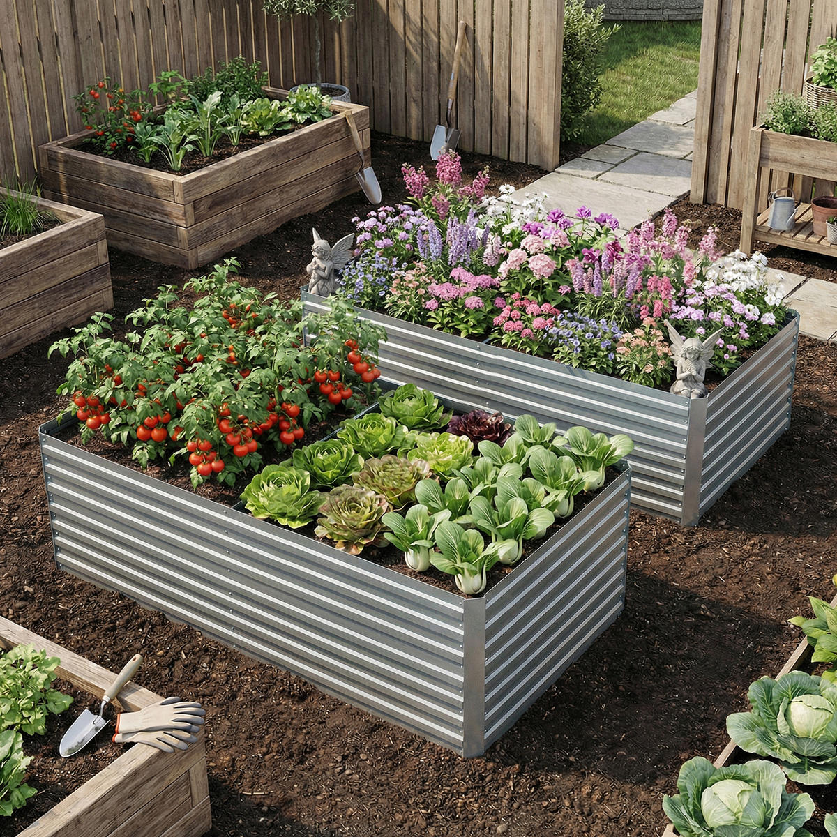 HOCHBEET 2ER-SET aus Stahl Silber - Silberfarben, Metall (90/60/180cm) - Outsunny