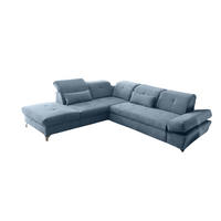 ECKSOFA mit Schlaffunktion und verstellbaren Kopflehnen - Chromfarben/Blau, Textil/Metall (275/245cm) - ed exciting design