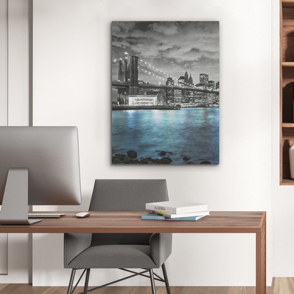 AKUSTIKPANEEL New York - Skyline - Stadt - Blau 60x80 cm - Blaugrau, Textil (60/0.9/80cm) - MuchoWow