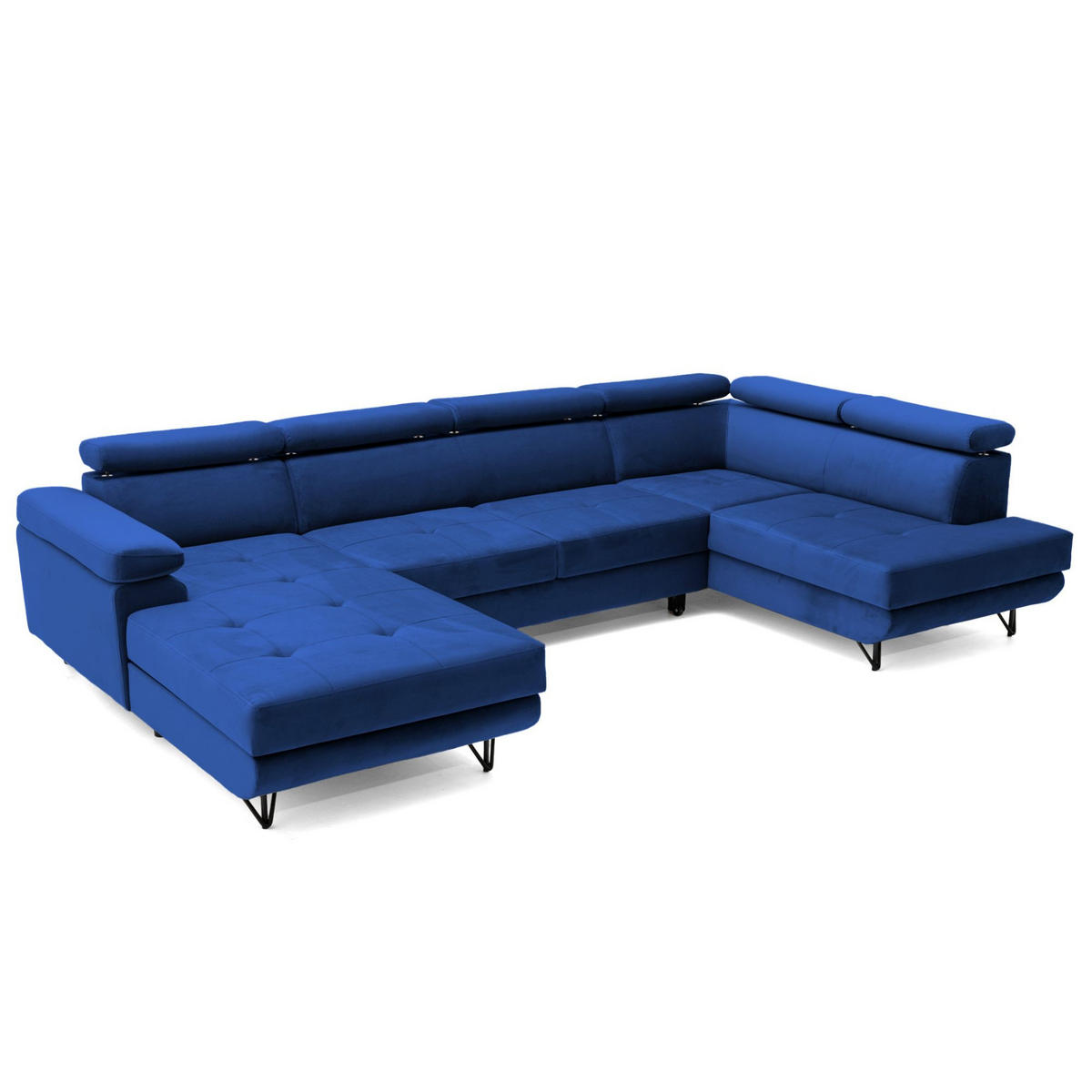 ECKSOFA U-Form JUNIOR U Rechts mit Schlaffunktion 128x254 Velours Blau - Blau/Schwarz, Holz/Textil (184/90/323cm) - Muffo