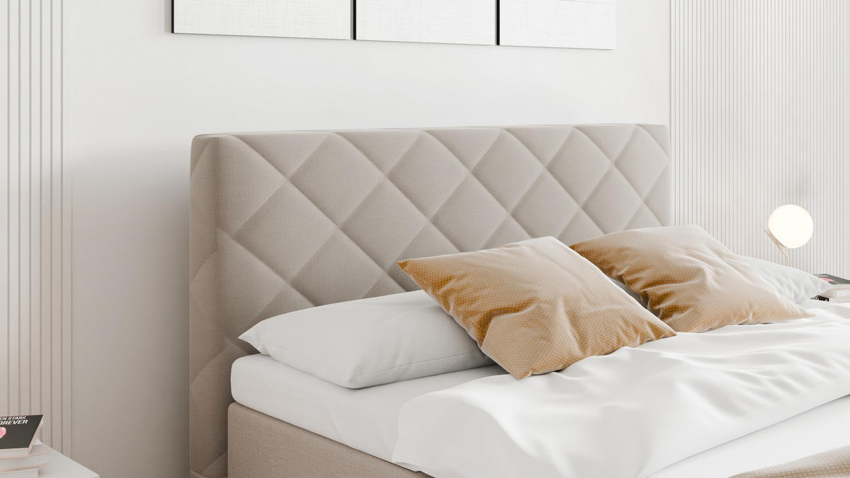 BOXBETT Diamaro 140x200 cm mit Bettkasten und Topper - Cappucino - Beige, Holz (140/200cm) - Panda Möbel