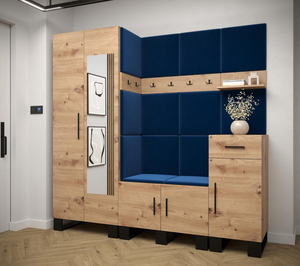 GARDEROBEN-SET 196/200/45,6 - Schwarz/Dunkelblau, Holz/Kunststoff (200/196/45.6cm) - Abiks Möbel