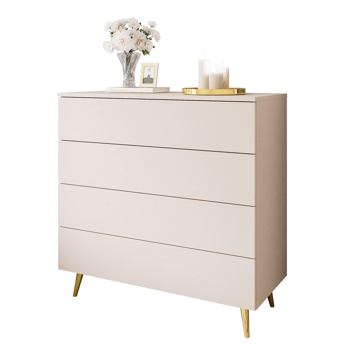 KOMMODE AURA KASCHMIR 4S mit Schubladen Goldene Beine - Kaschmir/Goldfarben, Holzwerkstoff (95/90/40cm) - Lookway