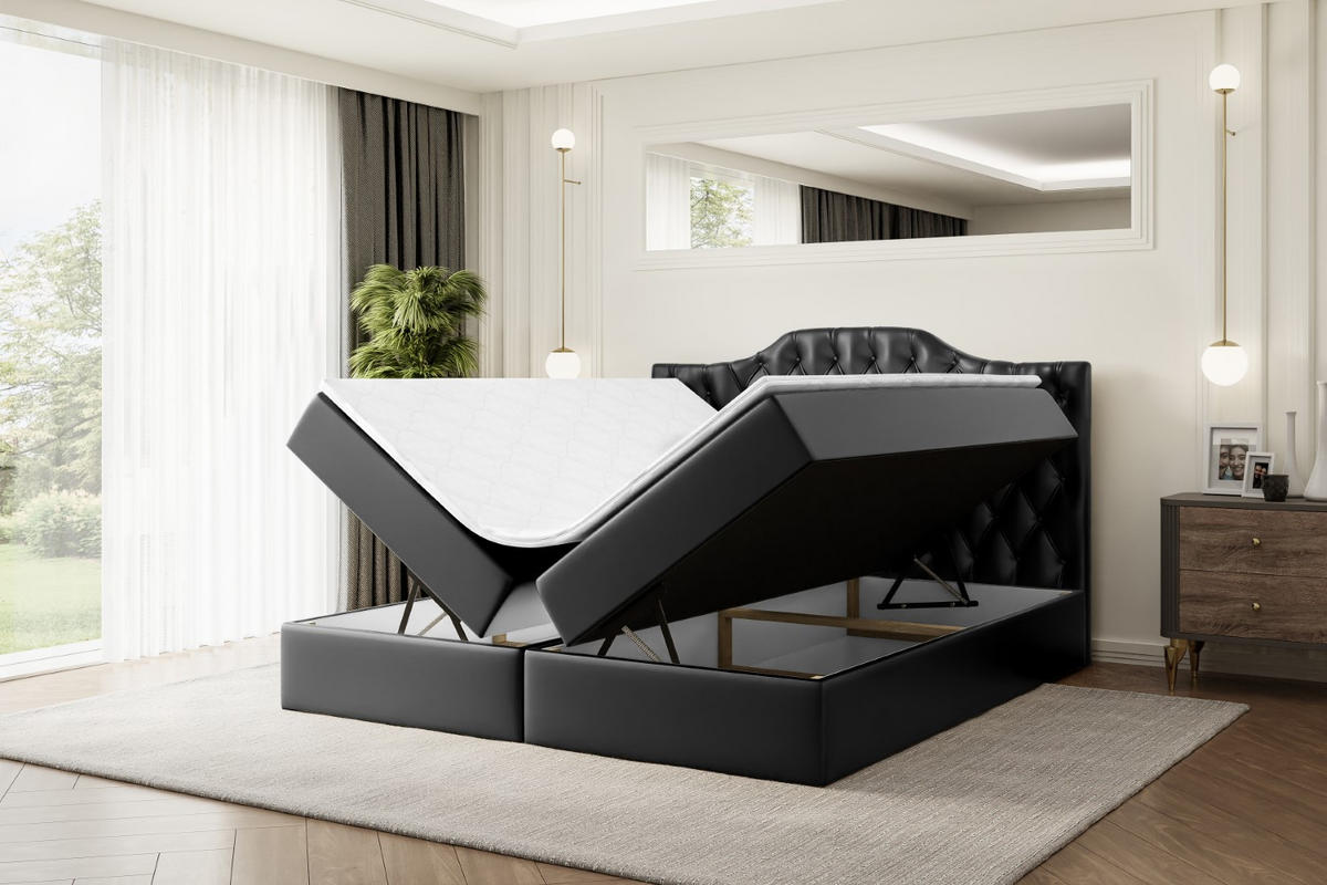 BOXBETT mit Matratze H3 und Lattenrost - VILA-1 - 120x200 cm Schwarz Hochglanz - Schwarz Hochglanz, Holzwerkstoff (120/200cm) - ALTDECOR
