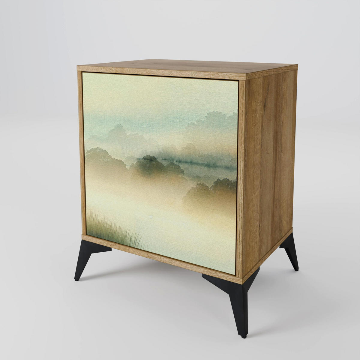 SIDEBOARD MORNING BY THE LAKE, Eichefarben, 57,5x42x75,5 cm, Goldfarbene Metallfüße - Eichefarben/Goldfarben, Holzwerkstoff/Metall (57.5/75.5/42cm) - SpaceRebels