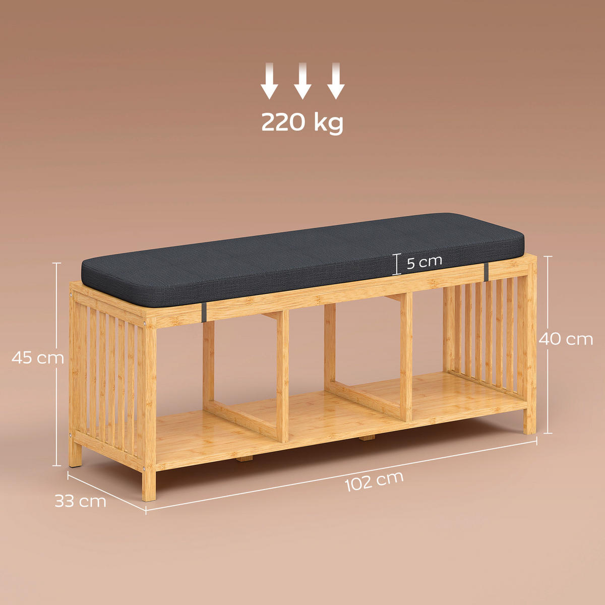 SCHUHBANK Natur 102/33/45 cm - Naturfarben, Holz (102/45/33cm) - PANGIVO