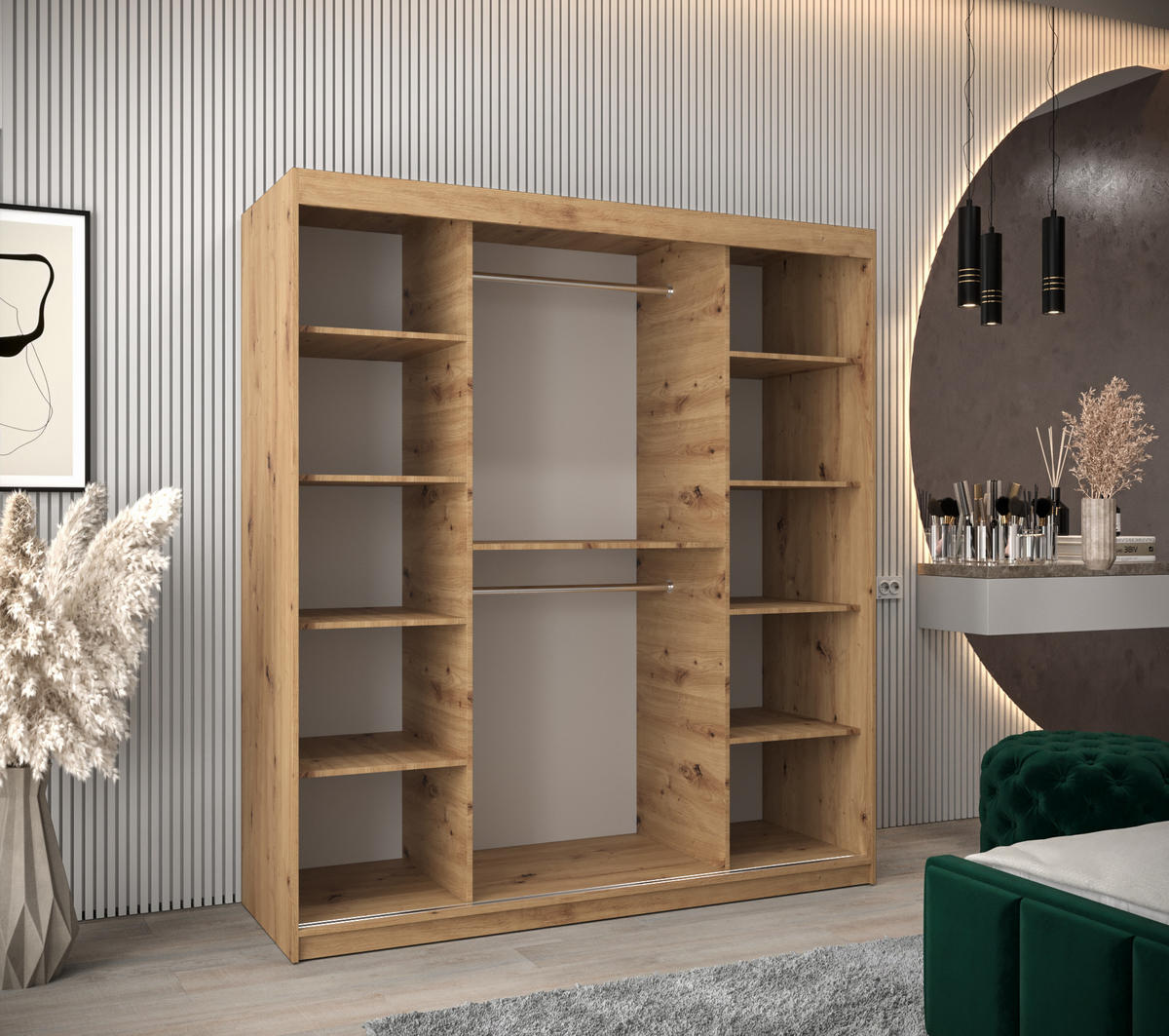 SCHWEBETÜRENSCHRANK 200/180/62 2-türig - Silberfarben/Schwarz, Holz/Kunststoff (180/200/62cm) - Abiks Möbel
