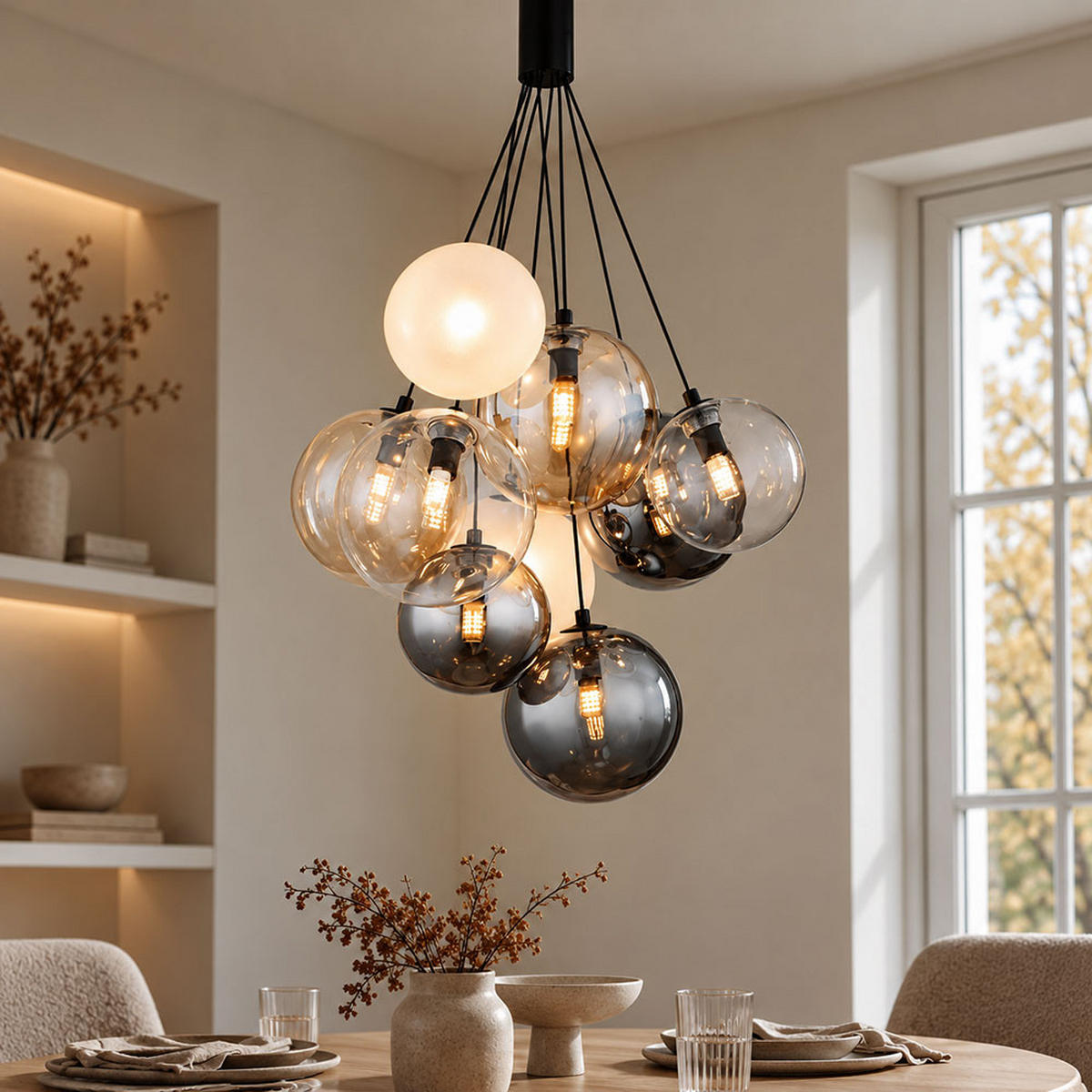 HÄNGELEUCHTE BALLGI - Schwarz, Glas (45/45/90cm) - Globo Lighting