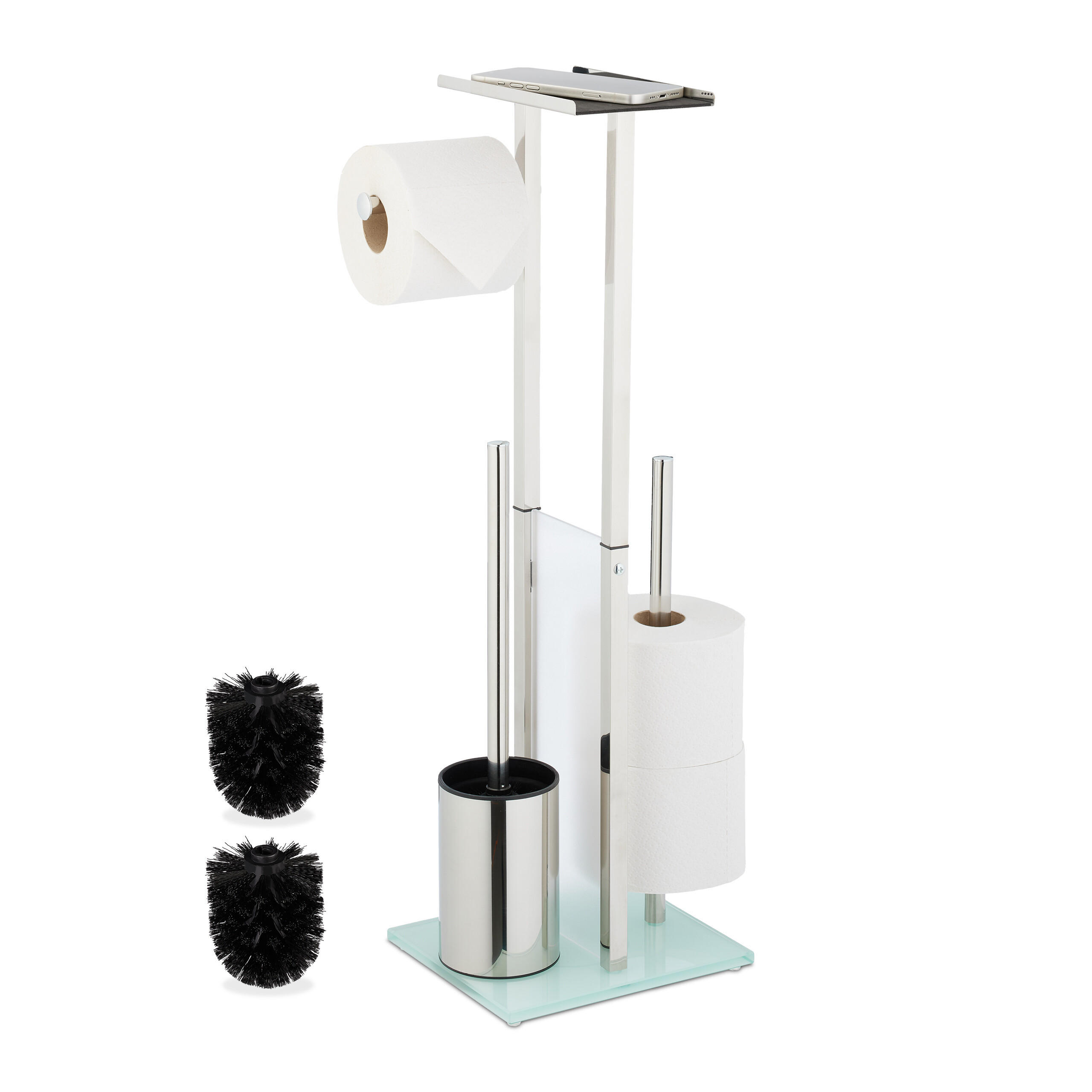 WC-GARNITUR - Silberfarben, Glas/Metall (24/66/18cm) - Relaxdays