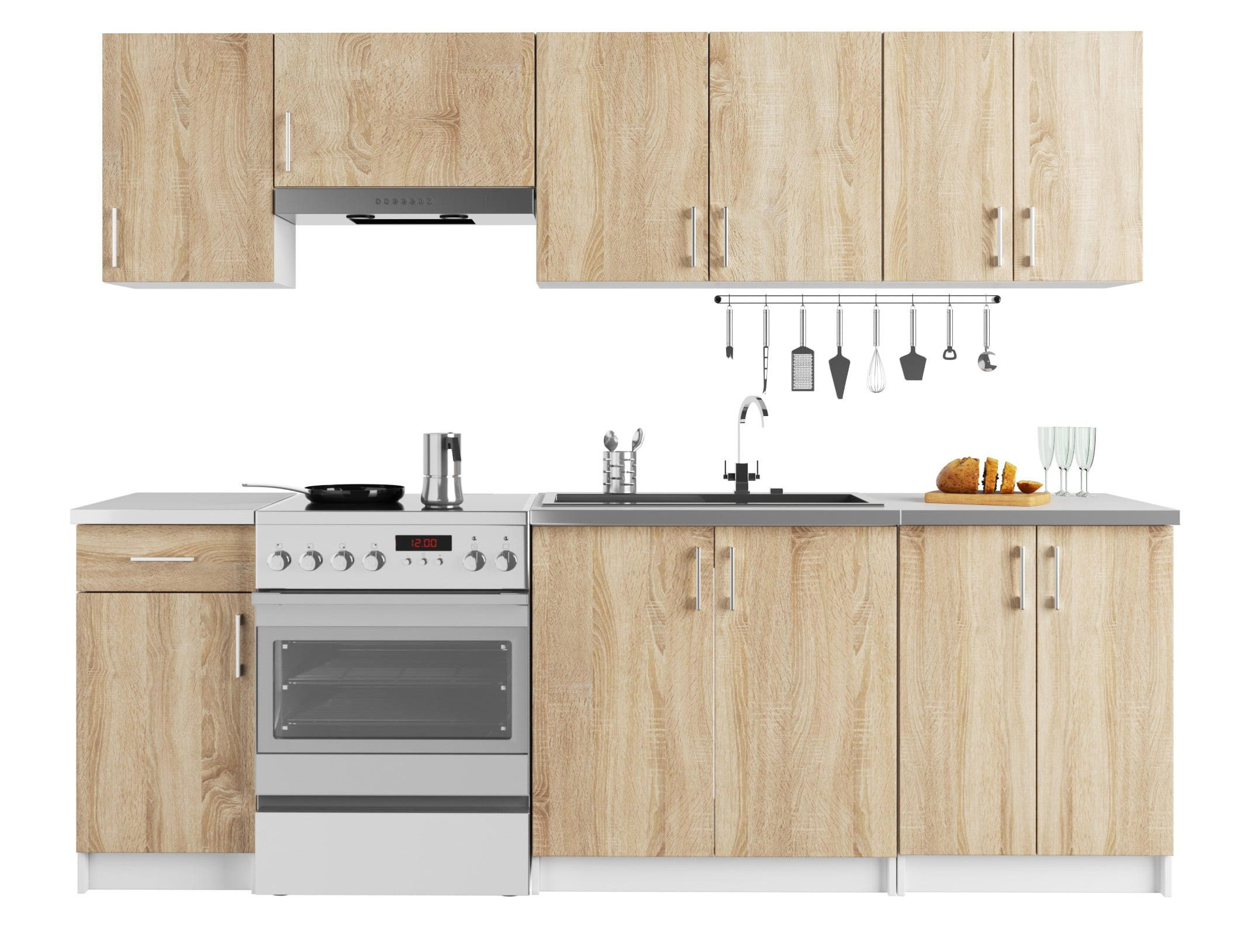 RAUMHIRSCH FURNITURE KUCHYŇSKÝ BLOK Bílá, dub Sonoma 203/240/44,5