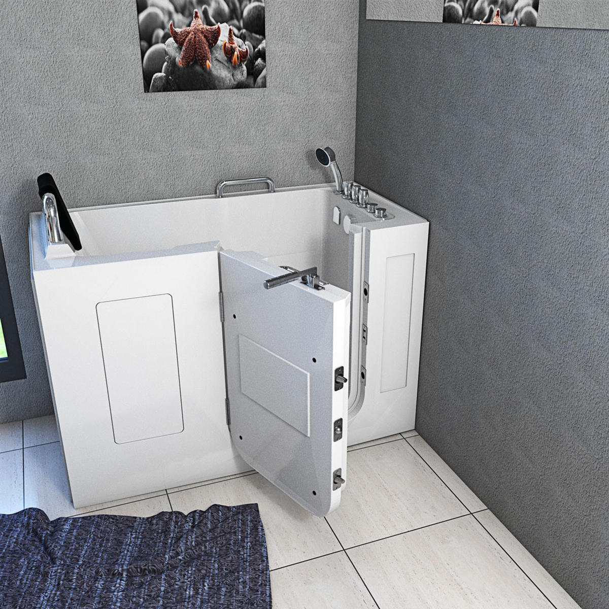 SITZWANNE Whirlpool mit Tür S07WP-TH-C-L - Weiß, Glas/Kunststoff (76/116/140cm) - AcquaVapore by Sandra Jentho