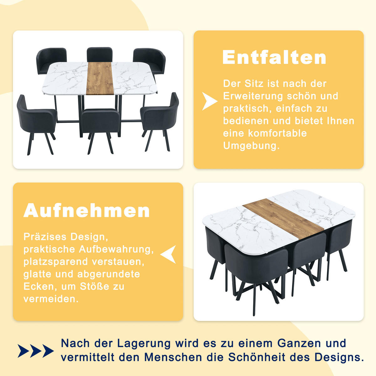 ESSGRUPPE DE-39497 ausziehbar, mit 4 Stühlen und Metallrahmen Weiß/Schwarz - Schwarz/Weiß, Holzwerkstoff (150/79/100cm) - ComfortXL