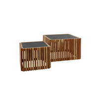 COUCHTISCH-SET INARU Schwarz Stein - Schwarz/Braun, Akazienholz/Stein (58/58/40cm) - KAWOLA