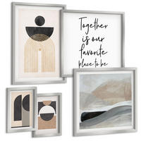 BILDER SET 5er Set - 50x50 cm & 20x30 cm & 40x60 cm Silberner Rahmen - Abstrakte Formen beige braun - Silberfarben, Kunststoff (40/60cm) - TULUP