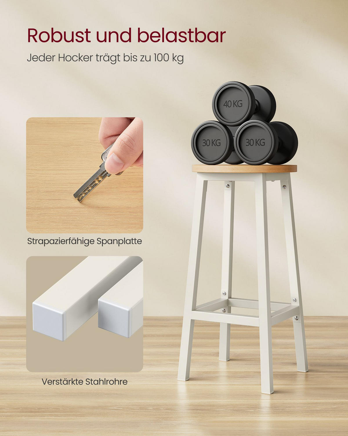 BARHOCKER ANTANANARIVO 2ER-SET - Beige, Holzwerkstoff (32/65/32cm) - Hansiro