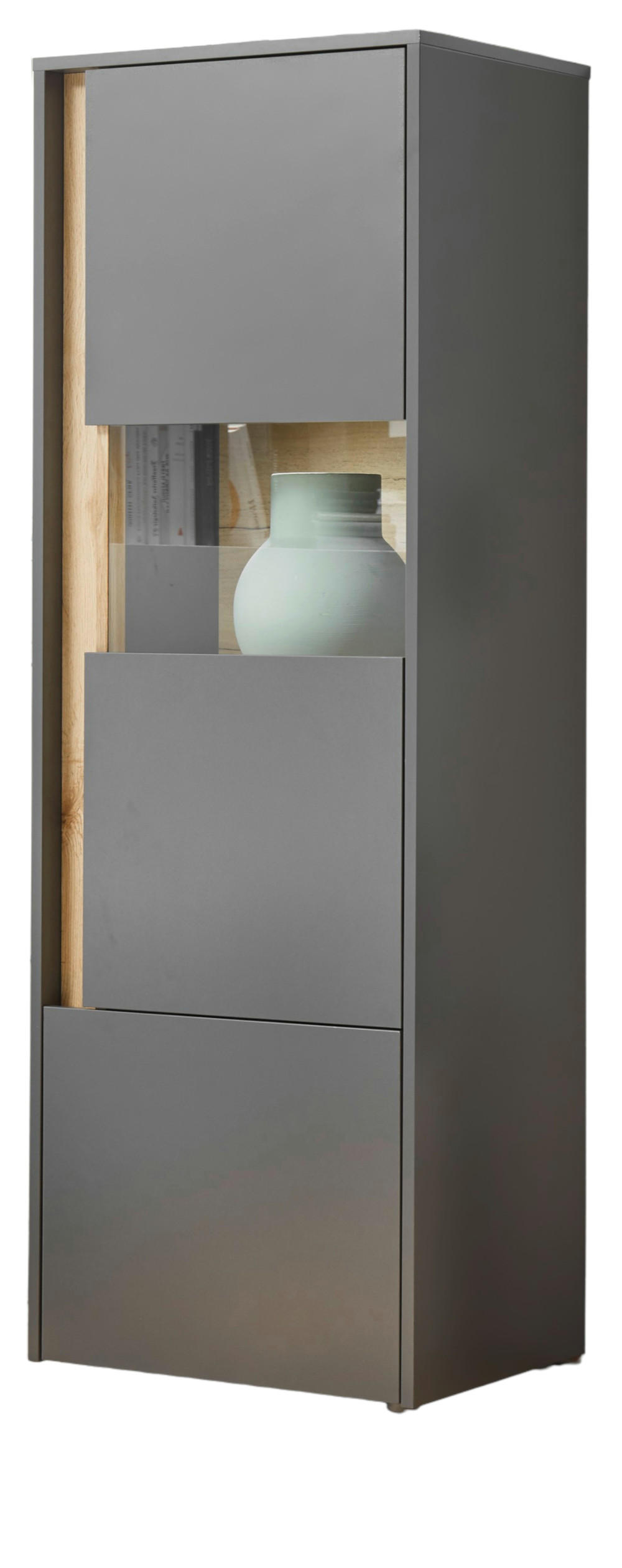 VITRINE grau matt, Eiche Wotan 50 x 155 cm, Vitrinenschrank 4 Fächer - Eiche Wotan/Grau, Holz/Holzwerkstoff (50/155/40cm) - Furn.Design