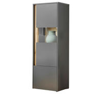 VITRINE grau matt, Eiche Wotan 50 x 155 cm, Vitrinenschrank 4 Fächer - Eiche Wotan/Grau, Holz/Holzwerkstoff (50/155/40cm) - Furn.Design