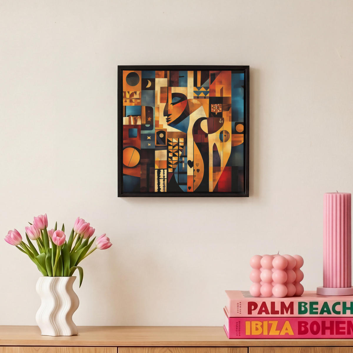 LEINWAND Bilder mit Rahmen - Figuren - Abstrakt - Symbole - 20x20 - Terracotta, Textil (20/20cm) - MuchoWow