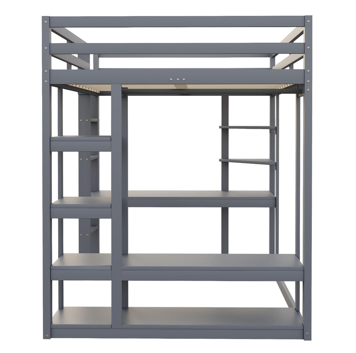 HOCHBETT aus Kiefernholz 140x200 cm Grau mit Schreibtisch, Regalen und Kleiderstange - Grau, Holzwerkstoff (140/200cm) - IVMEU