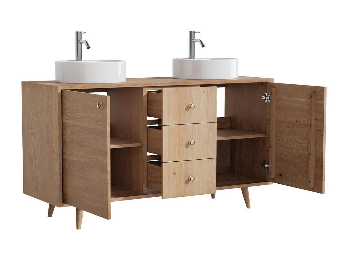 DOPPELWASCHTISCH - 145 cmcm x 50.5 cmcm - Holz, Platte - Naturfarben Hell - ZARENO - Naturfarben, Holz (145/80/50.5cm) - Vente-Unique