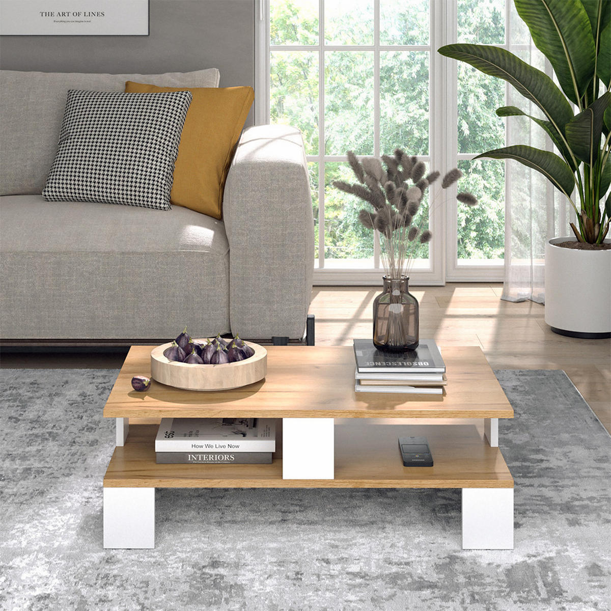 COUCHTISCH Belina Goldkraft Eiche/Weiß 80 x 50 cm mit zwei Ebenen - Honigeiche/Weiß, Holzwerkstoff (50/80/28cm) - Vicco