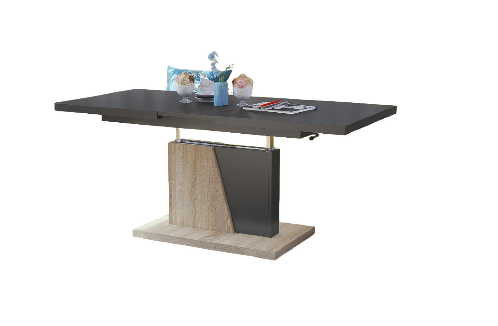 COUCHTISCH rechteckig Anthrazit matt - Sonoma ausziehbar höhenverstellbar - Anthrazit/Sonoma Eiche, Holzwerkstoff (70/120/60cm) - designimpex