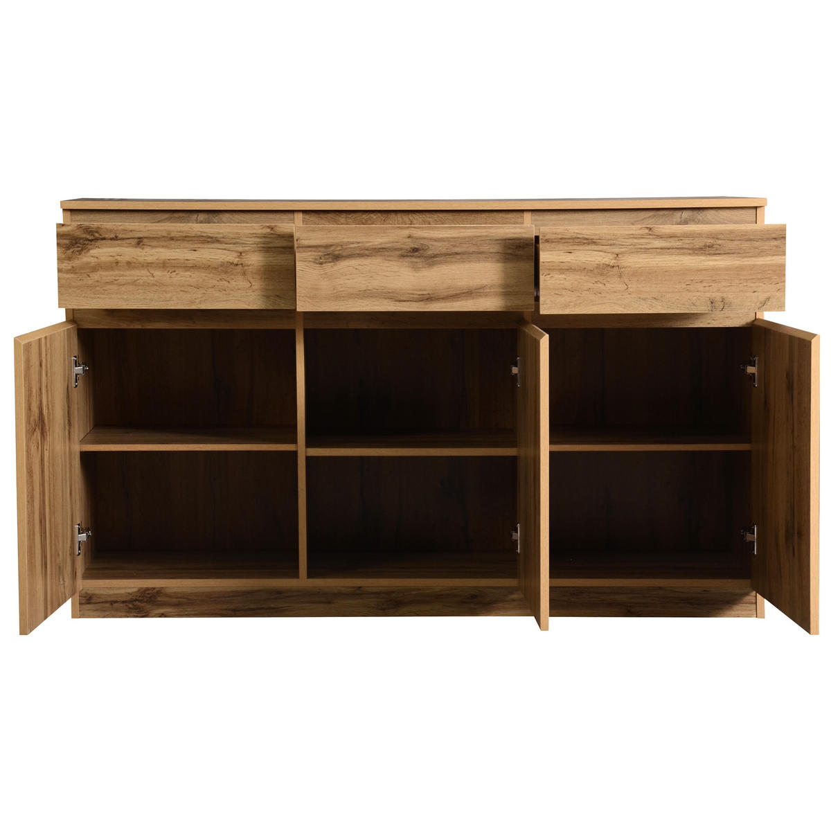 SIDEBOARD V dekoru dřeva se 3 dvířky a 3 zásuvkami - přírodní, kompozitní dřevo (135/81/40cm) - Urban Meuble