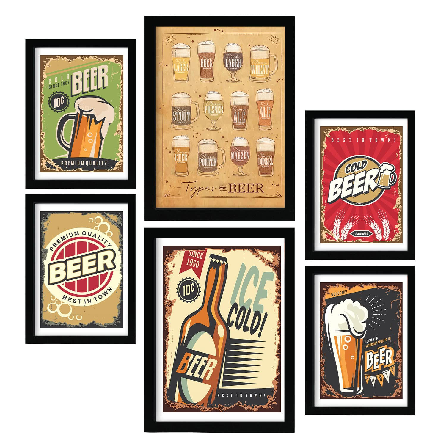 POSTER Set Mit 6 Bier Schilder Kaffee & Getränken Im Werbetafel Illustrationen A3 & A4 Rahmenlos - Klar, Papier (29/3cm) - Nacnic