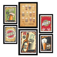 POSTER Set Mit 6 Bier-Retro-Werbung Größe A3 & A4 Schwarzer Rahmen - Schwarz, Papier (29.7/1cm) - Nacnic