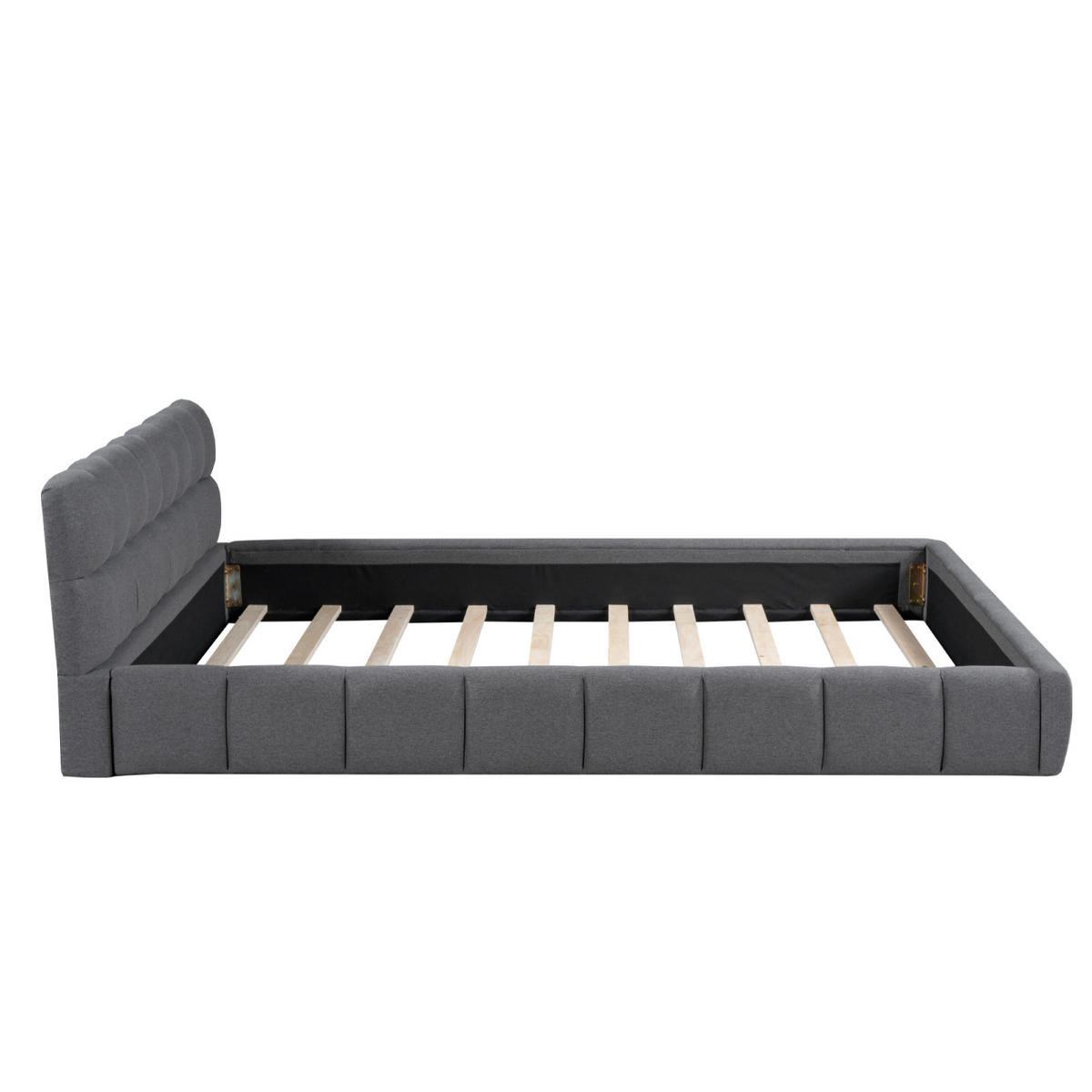 POLSTERBETT Block-Steppung 140/200 cm mit Stoßschutz-Rahmen Leinenoptik Grau - Grau, Textil (140/200cm) - Creahappy