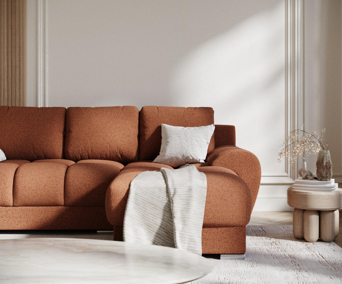 ECKSOFA MIT SCHLAFFUNKTION Peebles Kupferfarbe Webstoff - Chromfarben/Kupferfarben, Holz/Holzwerkstoff (256/175cm) - Maison de Reve