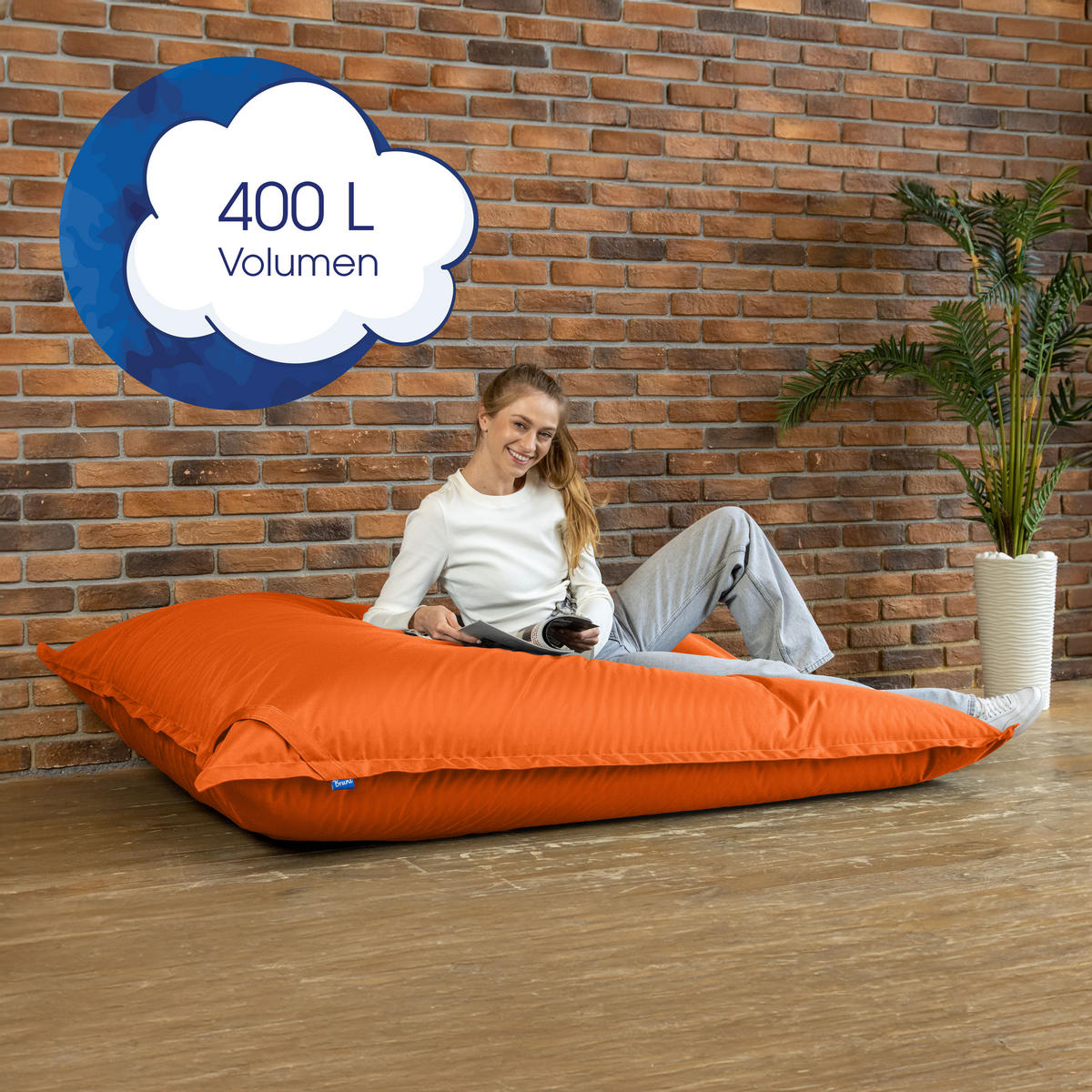 SITZSACK XXL Caree orange, 140x180cm groß für Outdoor - Orange, Textil (180/140/30cm) - Bruni