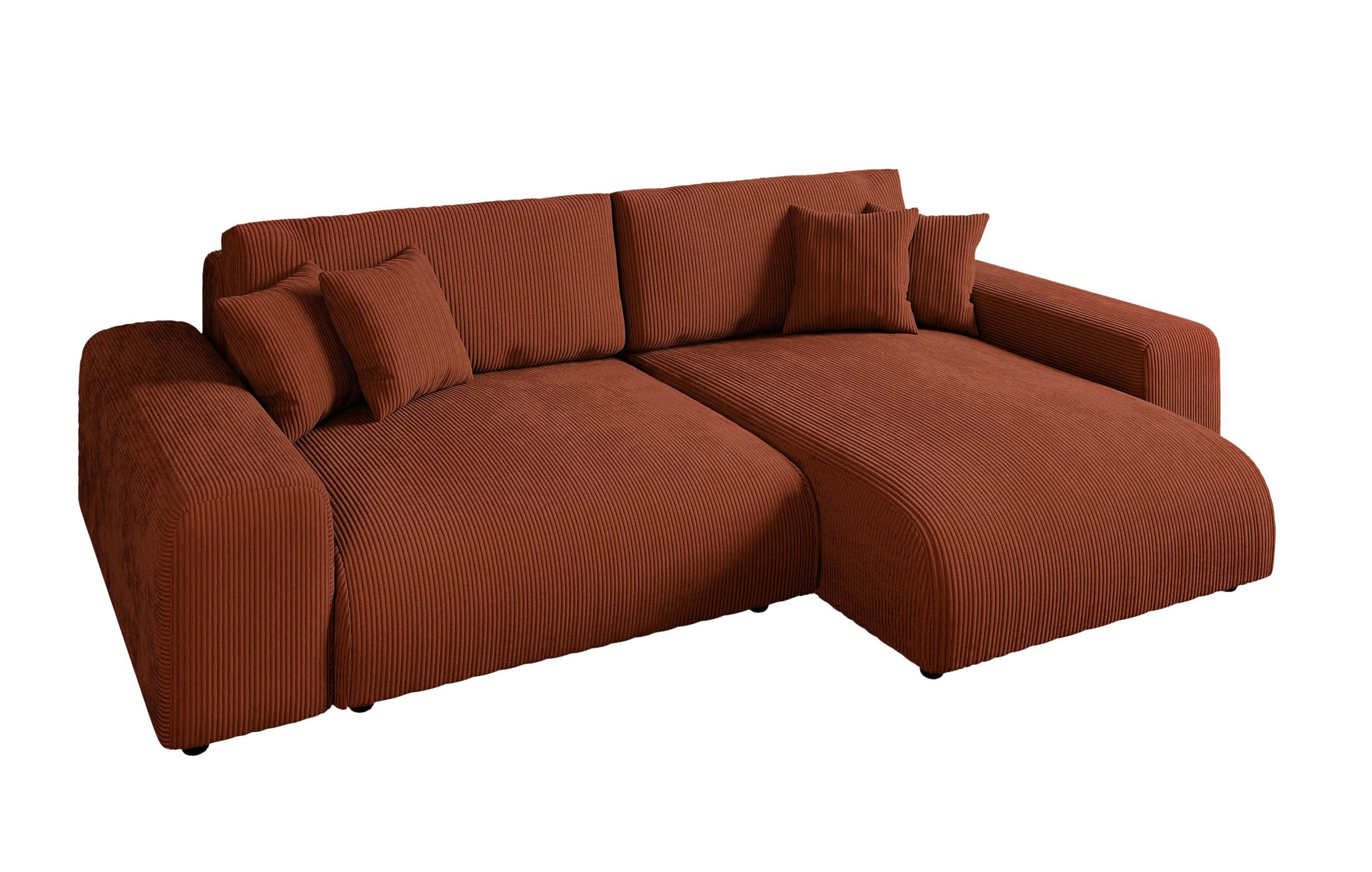 ECKSOFA mit Schlaffunktion, Bettkasten, Wellenunterfederung, seitenverkehrt montierbar B255/T165/H84 cm, Liegefl. 148x196 cm, Cord Terracotta / 21004 - Terracotta/Schwarz, Kunststoff/Textil (255/165cm) - luma-home