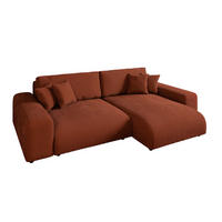 ECKSOFA mit Schlaffunktion, Bettkasten, Wellenunterfederung, seitenverkehrt montierbar B255/T165/H84 cm, Liegefl. 148x196 cm, Cord Terracotta / 21004 - Terracotta/Schwarz, Kunststoff/Textil (255/165cm) - luma-home