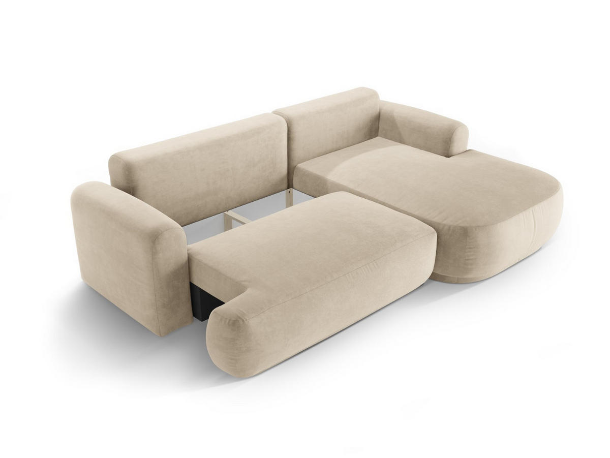 SCHLAFSOFA modular mit Bettkasten rechts Ella aus Samt leichtes beige 5 Sitzplätze - Creme, Textil (174/271cm) - Micadoni