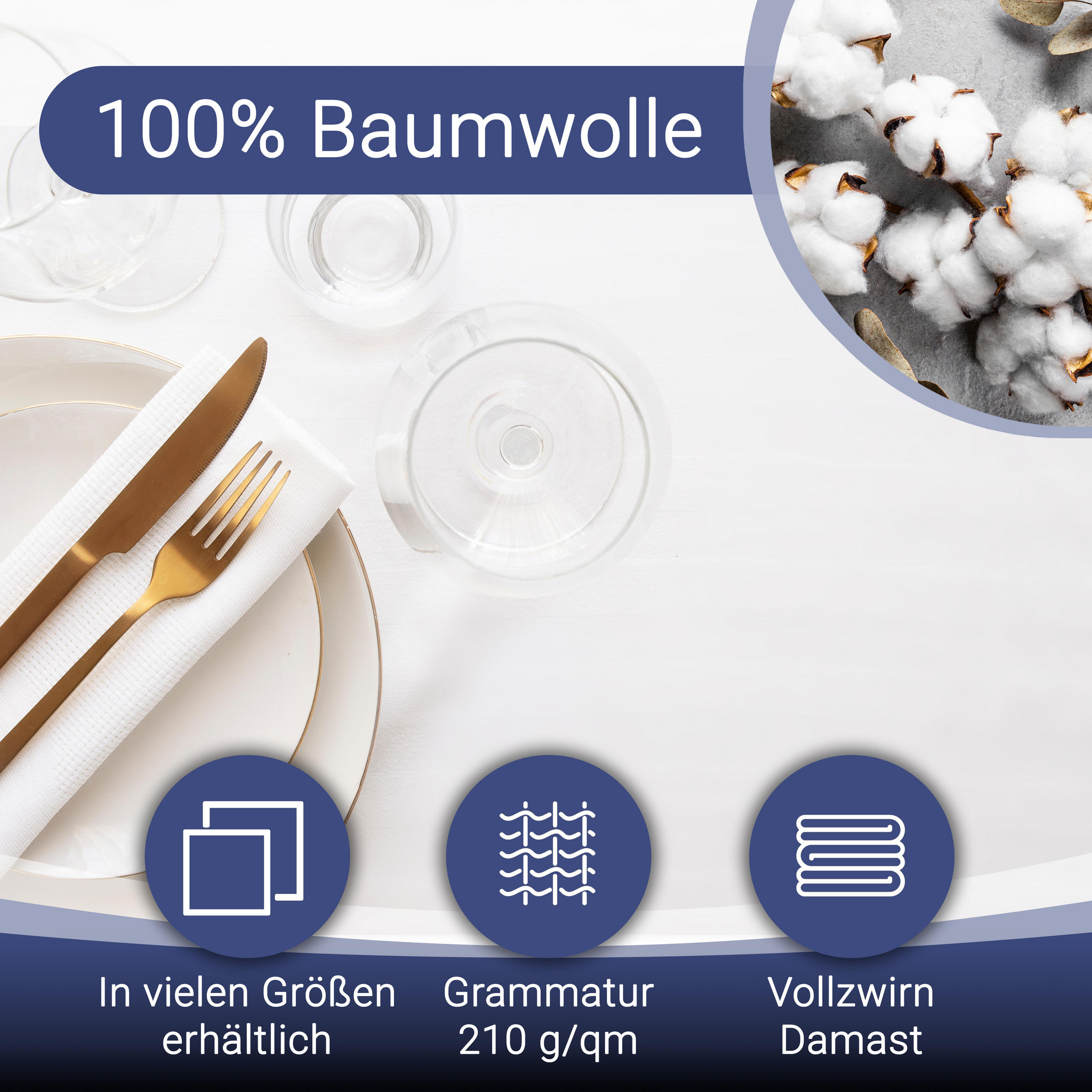 Thumbnail - Zollner Tischdecke,, Weiß, Textil, 240x240 cm, Wohntextilien, Tischwäsche, Tischdecken