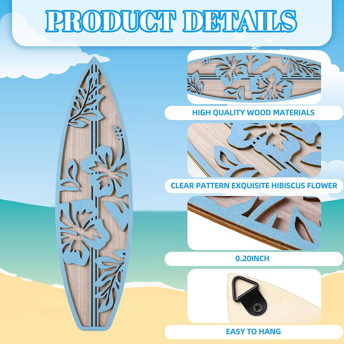 WANDDEKO Türkis Surfbrett Holz 3er Set，30*9 - Hellblau, Holzwerkstoff (30/1cm) - Authentics