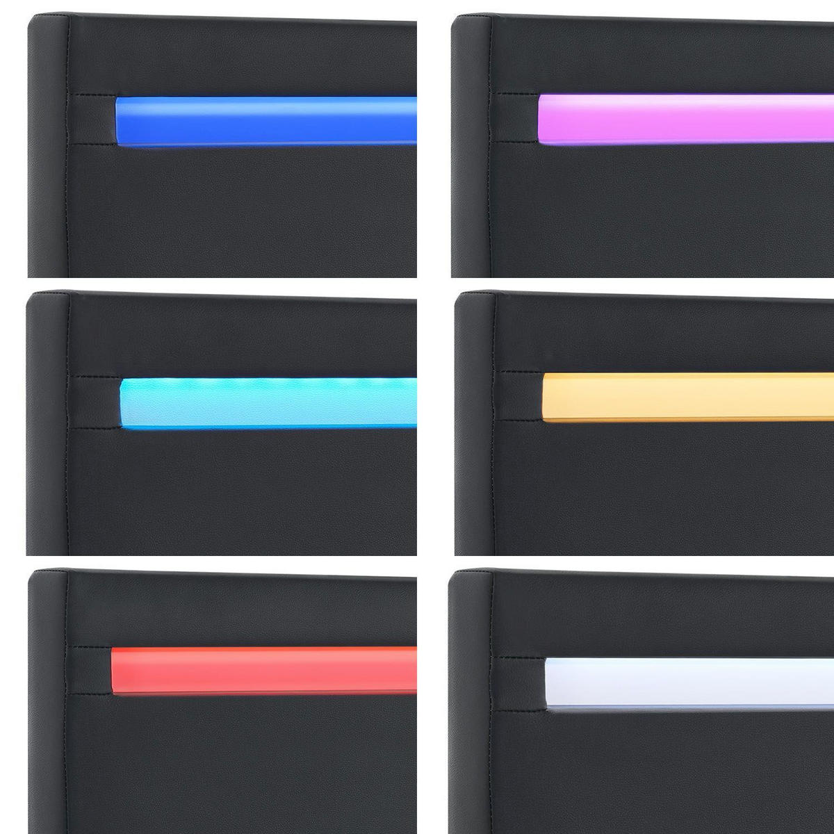 POLSTERBETT Paris mit Matratze und LED schwarz 120x200cm - Schwarz, Textil (120/200cm) - Juskys