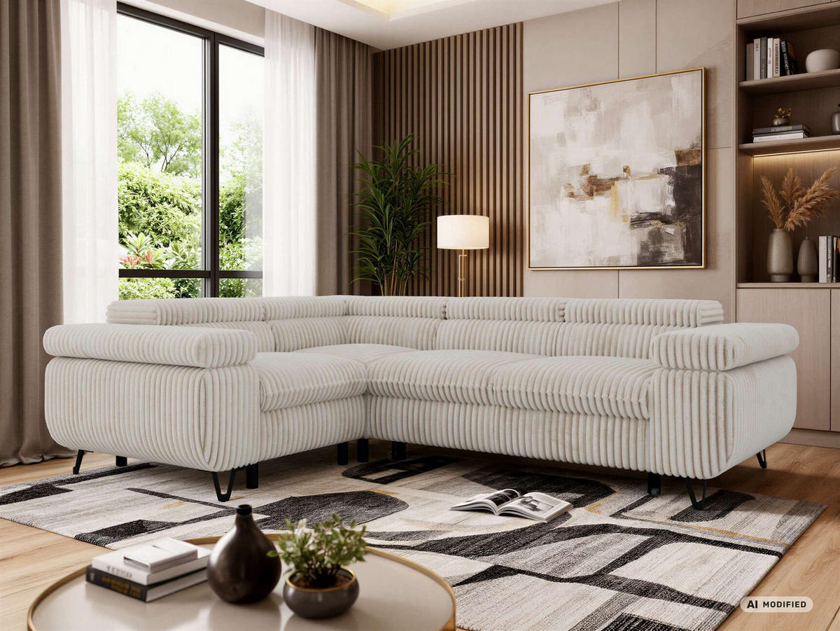 ECKSOFA FALCO L - Beige Cord - Links Seite - Beige/Creme, Textil/Metall (197/268cm) - MKS