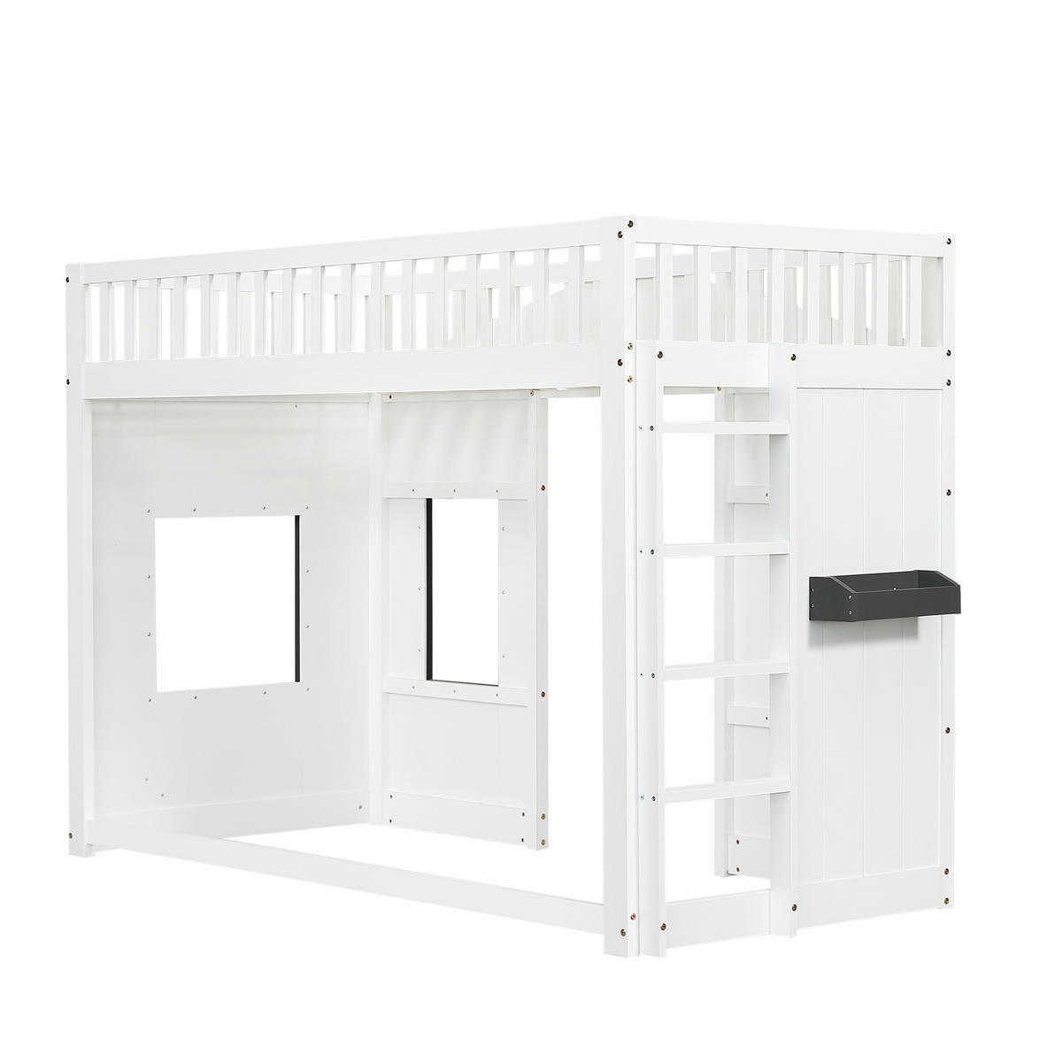 HOCHBETT 90/200 cm DE-02323, in Weiß, mit Treppe, Fenster und frei gestaltbarem Unterbett - Weiß, Holz/Holzwerkstoff (90/200cm) - ComfortXL