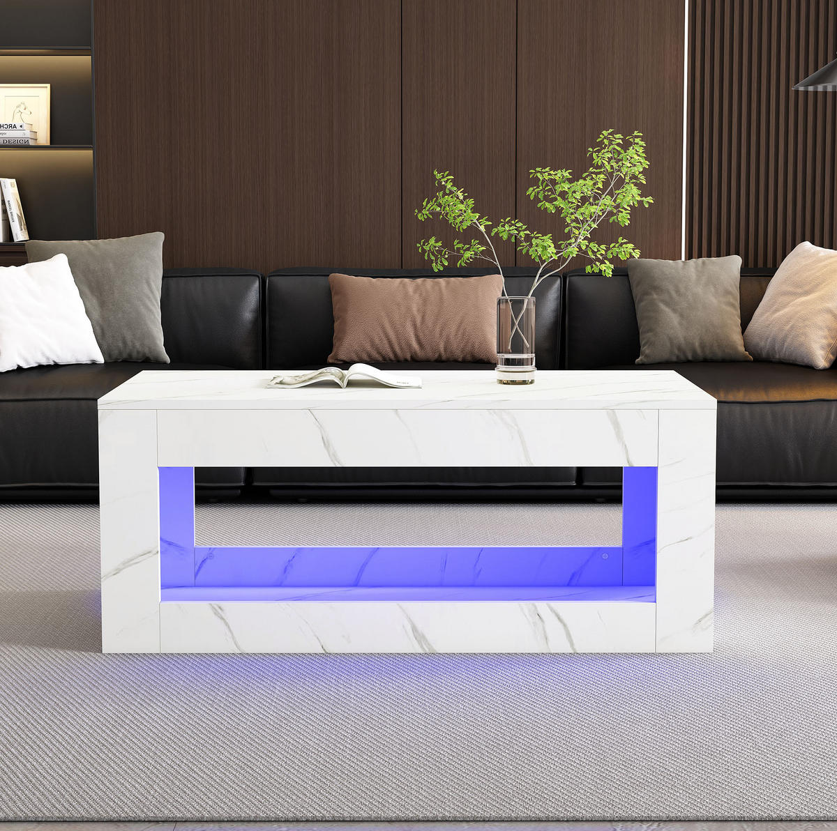 COUCHTISCH 100/50/50 cm in Weiß mit LED-Beleuchtung und offenem Stauraum - Weiß, Holzwerkstoff (100/50/50cm) - Flora Grace
