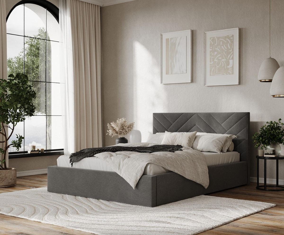 POLSTERBETT Arco 180/200 cm Anthrazit im Asti Stoff - Anthrazit/Schwarz, Holz/Holzwerkstoff (180/200cm) - AltaBeds