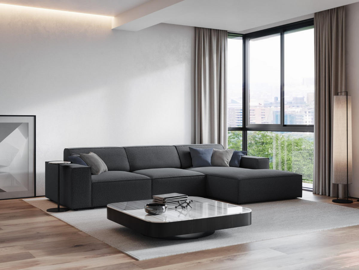 ECKSOFA rechts Jodie aus strukturiertem Stoff dunkelgrau 4 Sitzplätze - Dunkelgrau, Textil (166/284cm) - Micadoni