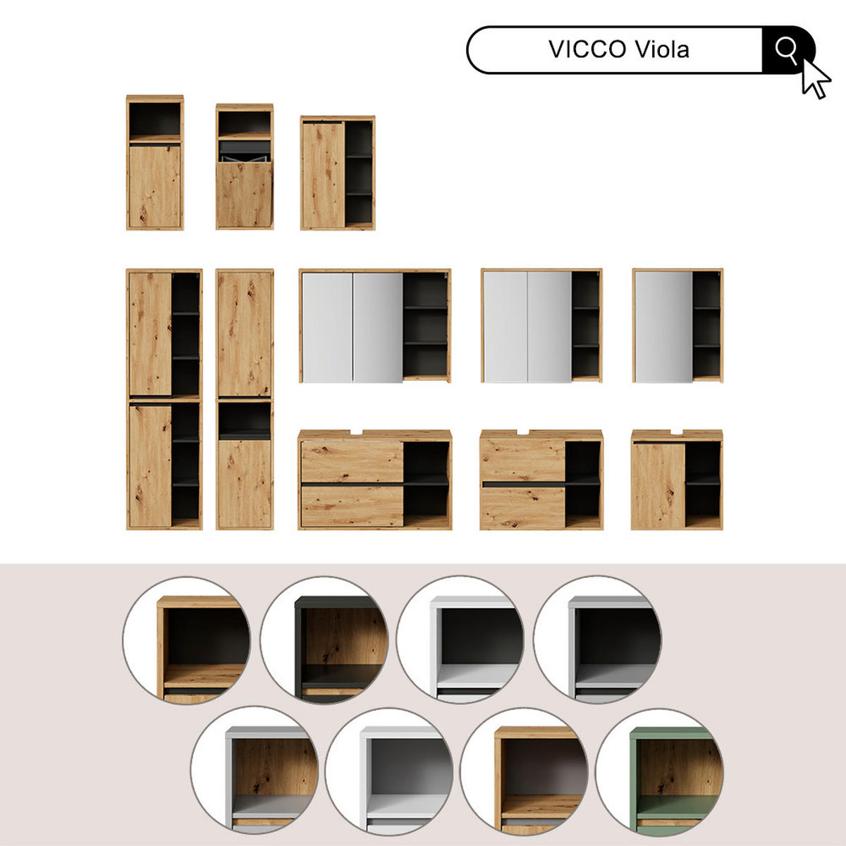BADSPIEGELSCHRANK Viola Weiß/Anthrazit 100 x 75 cm - Anthrazit/Weiß, Holzwerkstoff (100/75/18cm) - Vicco