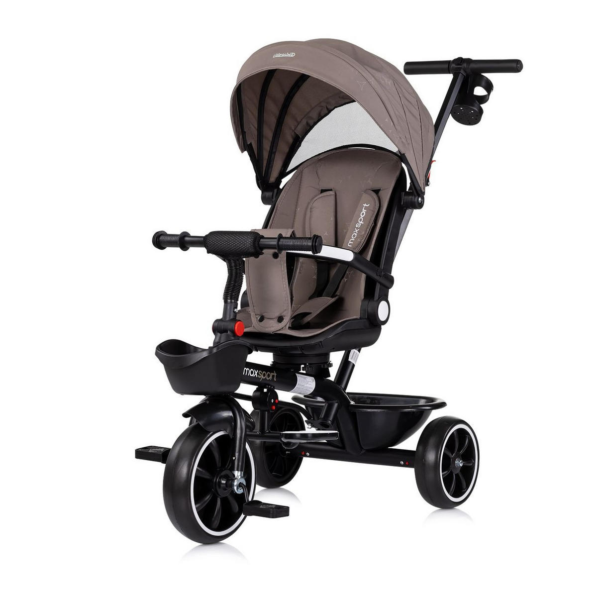 DREIRAD Max Sport 2 in 1 braun Dreirad, Becherhalter, Sitz umkehrbar, Korb - Braun, Metall (116/50/95cm) - Chipolino